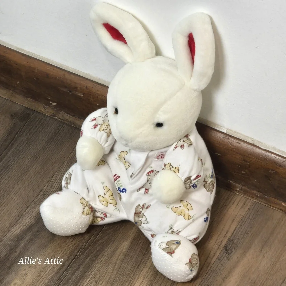 Carter's Classic Bunny Rabbit Plush Lovey Teddy Baby Toy Rattle White Red Pjs